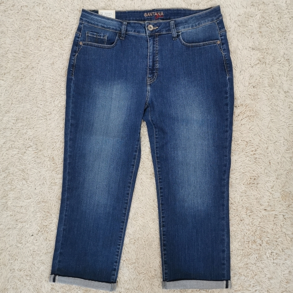 NWT Santana Tummy Control High-Rise Straight Leg Cuffed Jean Crops - Sz 14